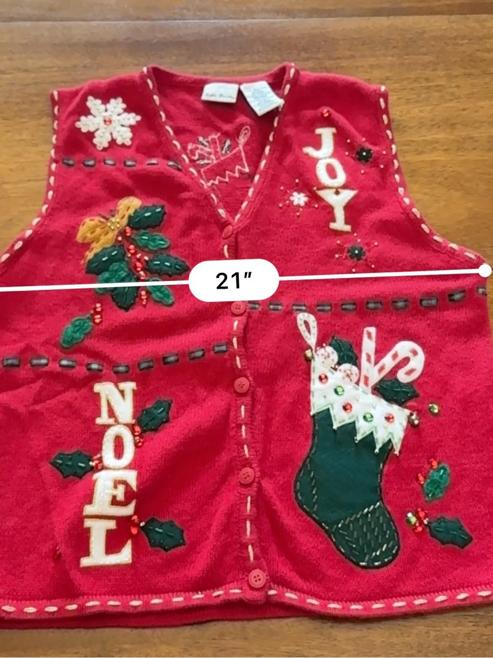 Bobbie Brooks Christmas Sweater Vest Womens XL Red Noel Joy Holiday Appliqués